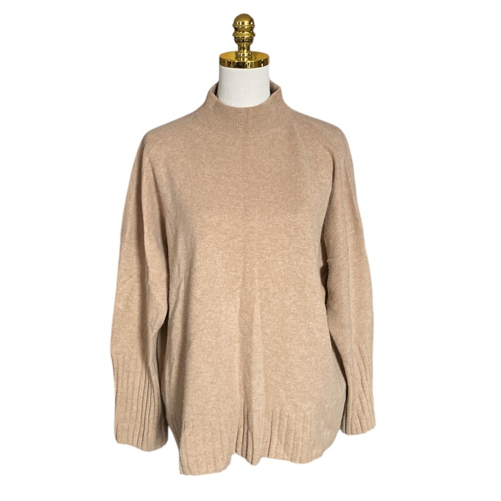 J Crew Women's 100% Cashmere Monk Neck Relaxed Tan Pullover Sweater Size Xl